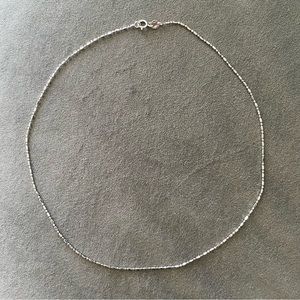 14K White Gold Bar Bead Diamond Cut 16” Necklace